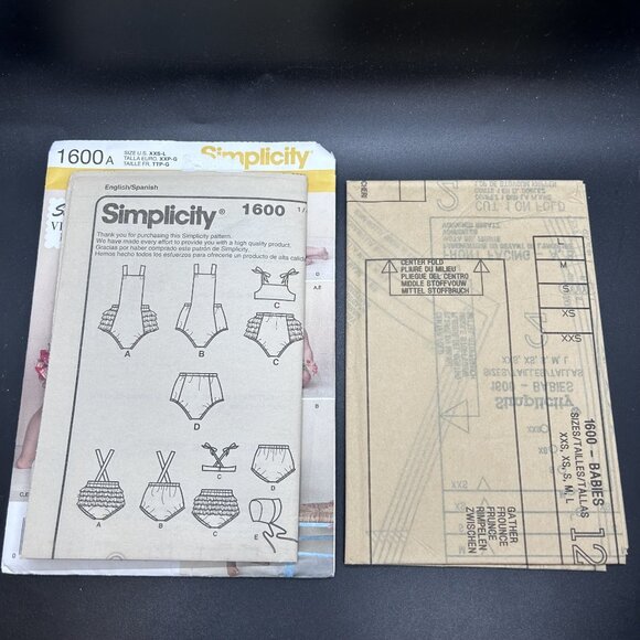 Simplicity 1600 “Romper, Bikini, Panties & Bonnet” (XXS-L) Sewing Pattern - Picture 5 of 5